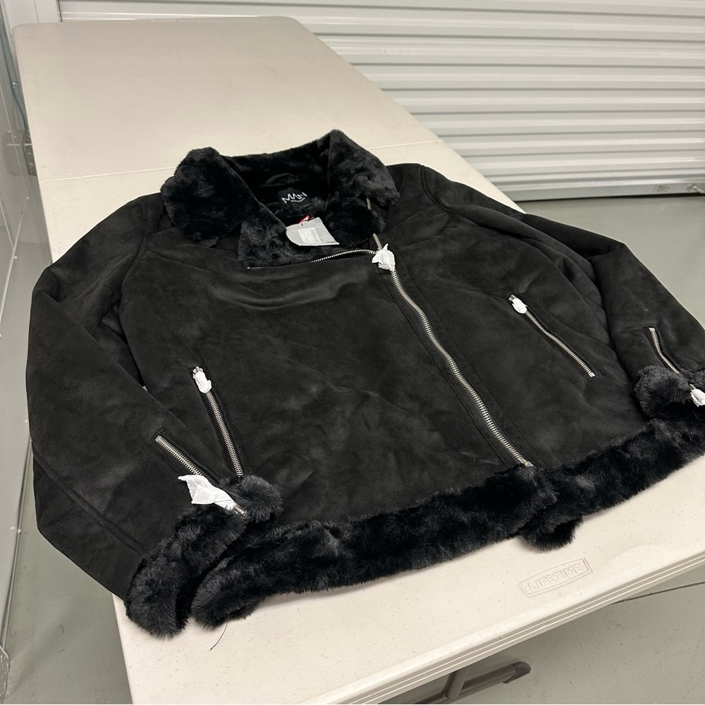 Boohooman Big & Tall Faux Fur Lined Suede Aviator Jac… Gem